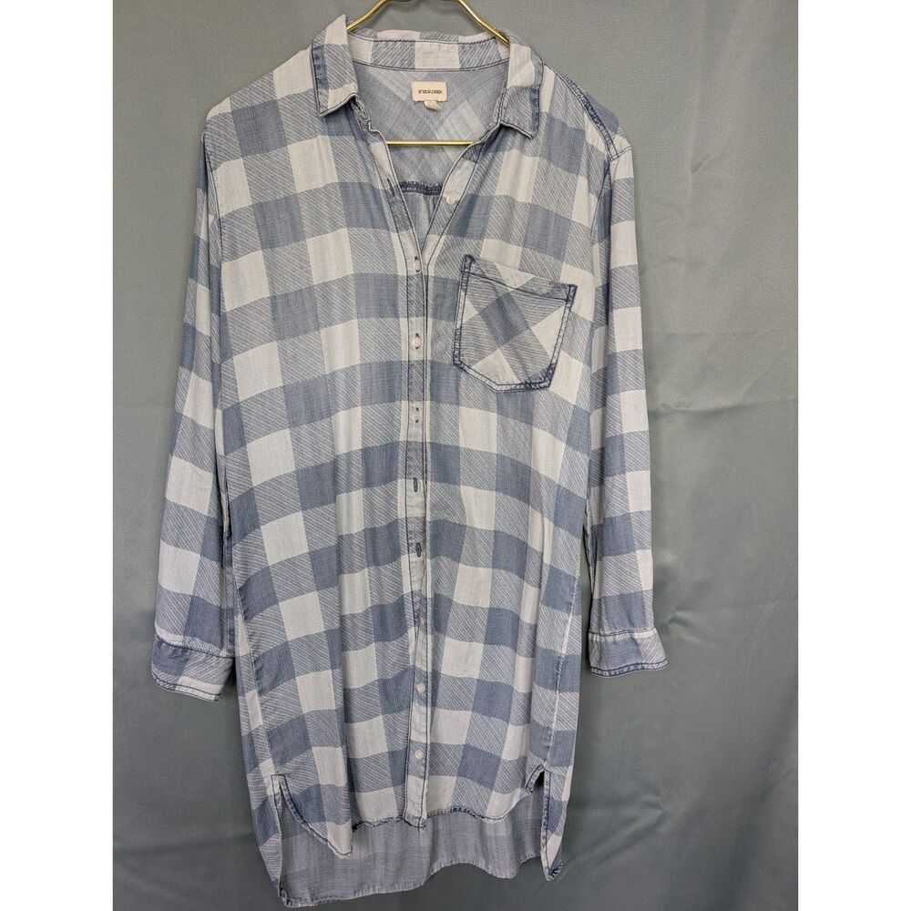 Checkered Midi Denim Shirtdress-size M